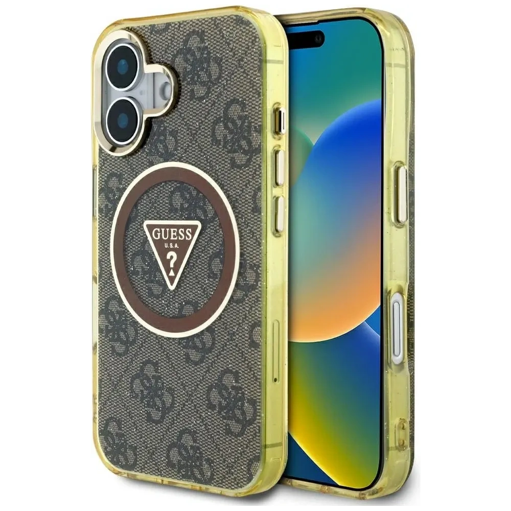 Wholesale Guess IML Metal Glitter 4G Circle Triangle MagSafe Apple iPhone 16 brown - GUE4564 - {ean13} - Hurt