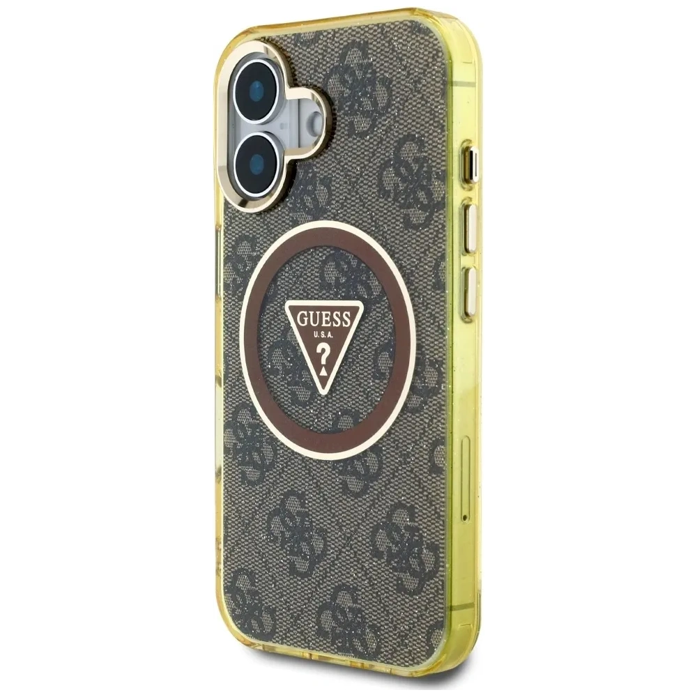 Wholesale Guess IML Metal Glitter 4G Circle Triangle MagSafe Apple iPhone 16 brown - GUE4564 - {ean13} - Hurt