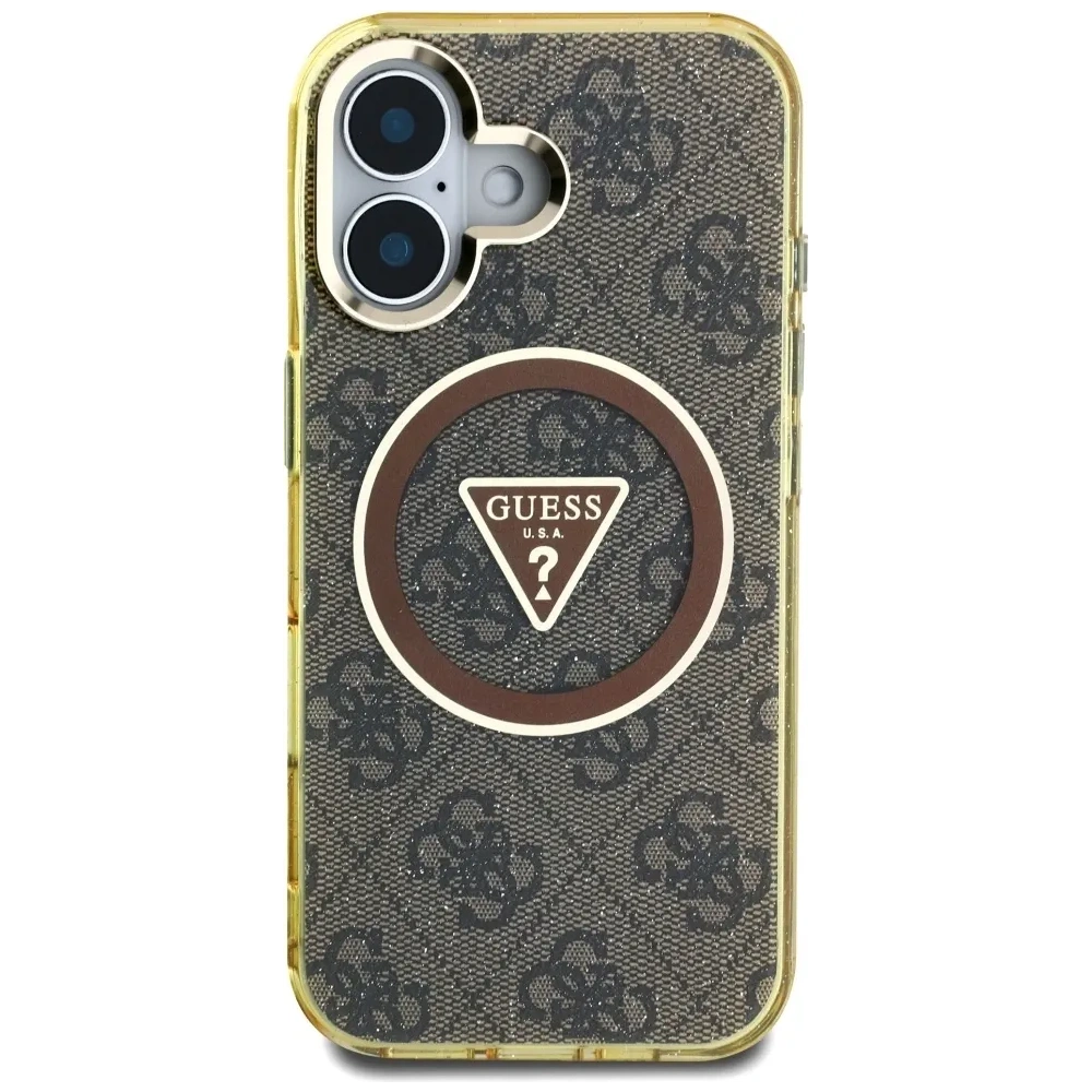 Hurtownia GSM - Guess IML Metal Glitter 4G Cerc Triunghi MagSafe Apple iPhone 16 maro - GUE4564 - {ean13} - Hurt