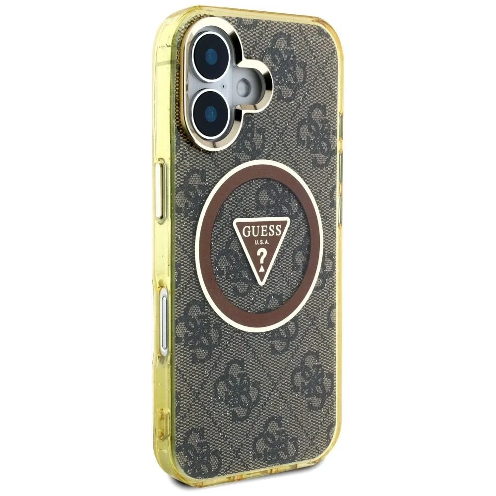 Wholesale Guess IML Metal Glitter 4G Circle Triangle MagSafe Apple iPhone 16 brown - GUE4564 - {ean13} - Hurt