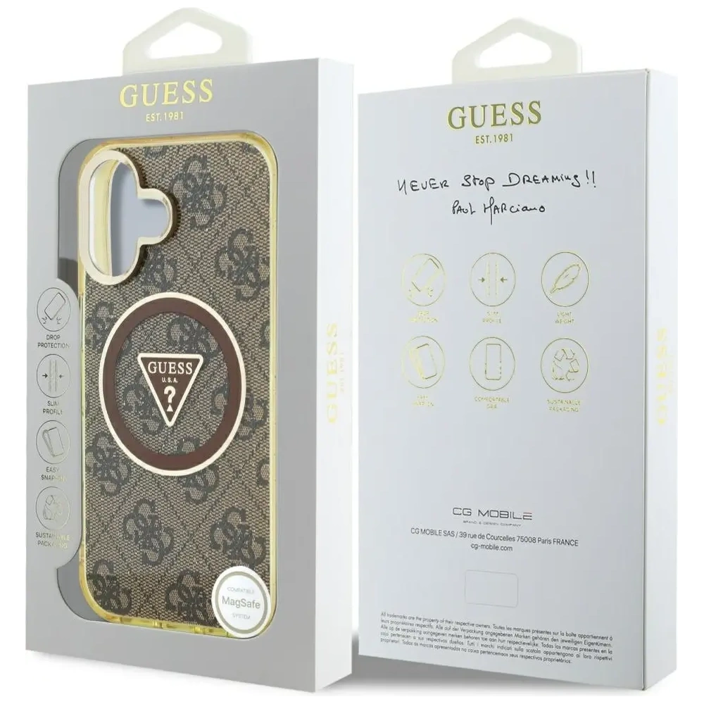 Wholesale Guess IML Metal Glitter 4G Circle Triangle MagSafe Apple iPhone 16 brown - GUE4564 - {ean13} - Hurt