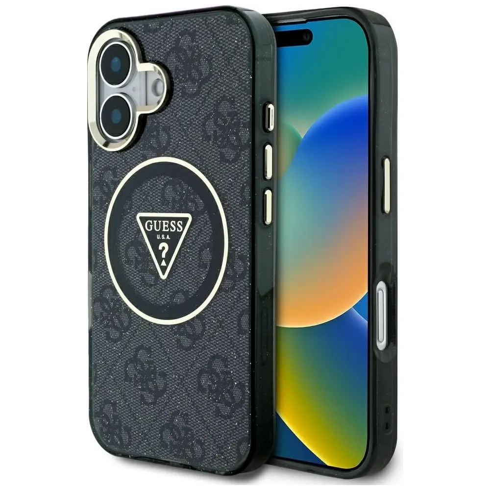 Wholesale Guess IML Metal Glitter 4G Circle Triangle MagSafe Apple iPhone 16 black - GUE4565 - {ean13} - Hurt