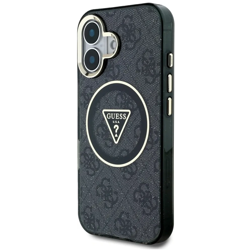 Wholesale Guess IML Metal Glitter 4G Circle Triangle MagSafe Apple iPhone 16 black - GUE4565 - {ean13} - Hurt