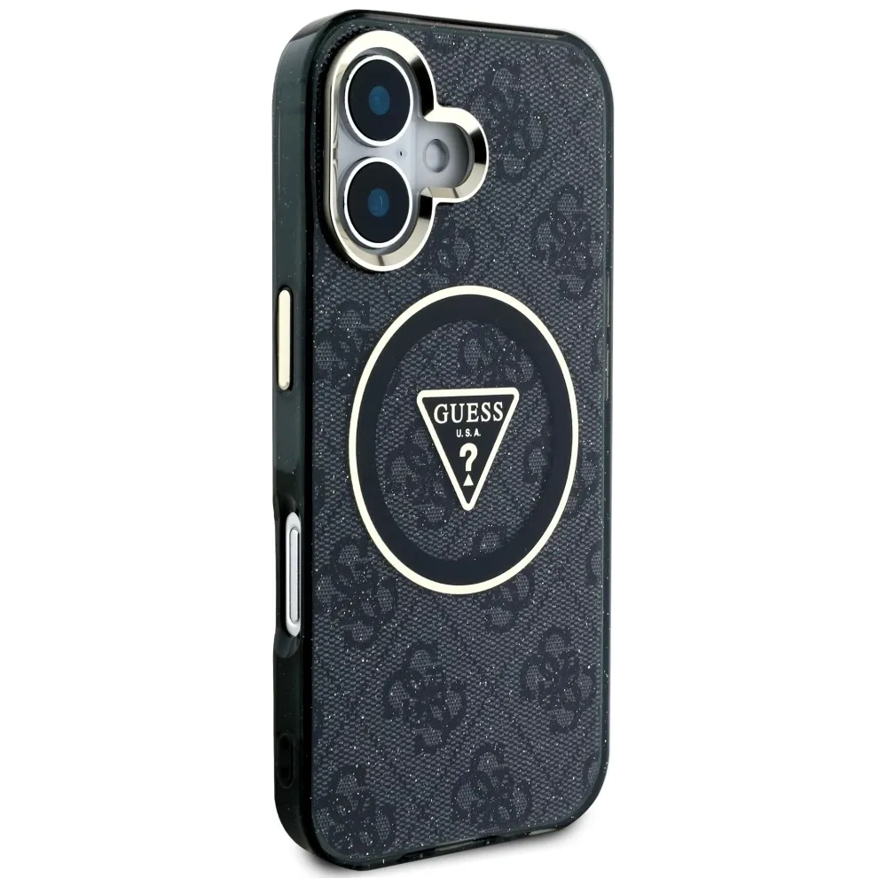 Wholesale Guess IML Metal Glitter 4G Circle Triangle MagSafe Apple iPhone 16 black - GUE4565 - {ean13} - Hurt