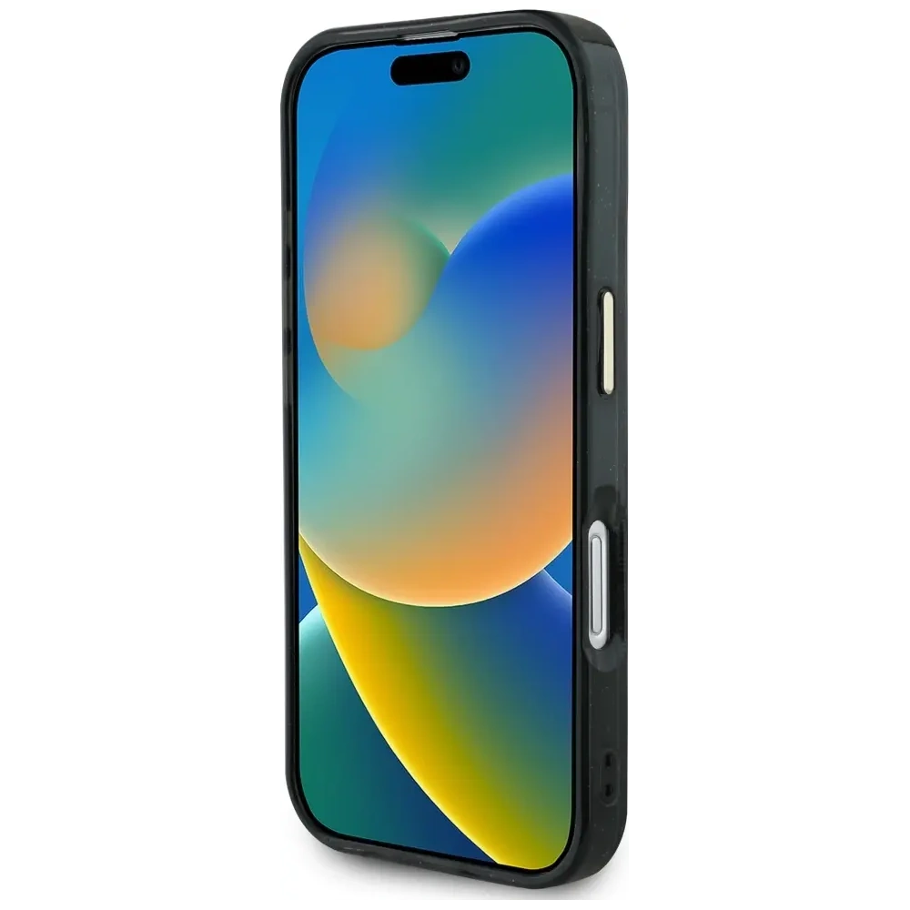 Hurtownia GSM - Guess IML Fém Csillám 4G Kör Háromszög MagSafe Apple iPhone 16 fekete - GUE4565 - {ean13} - Hurt