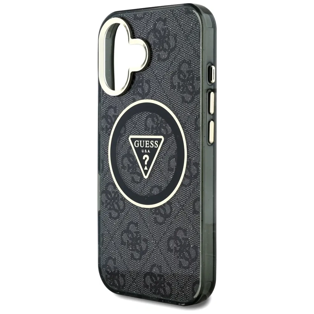 Wholesale Guess IML Metal Glitter 4G Circle Triangle MagSafe Apple iPhone 16 black - GUE4565 - {ean13} - Hurt