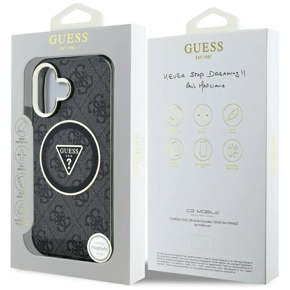 Wholesale Guess IML Metal Glitter 4G Circle Triangle MagSafe Apple iPhone 16 black - GUE4565 - {ean13} - Hurt