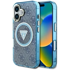 Wholesale Guess IML Metal Glitter 4G Circle Triangle MagSafe Apple iPhone 16 blue - GUE4566 - {ean13} - Hurt
