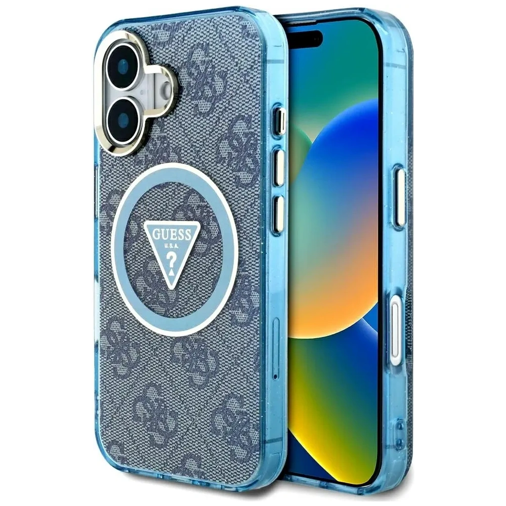 Wholesale Guess IML Metal Glitter 4G Circle Triangle MagSafe Apple iPhone 16 blue - GUE4566 - {ean13} - Hurt