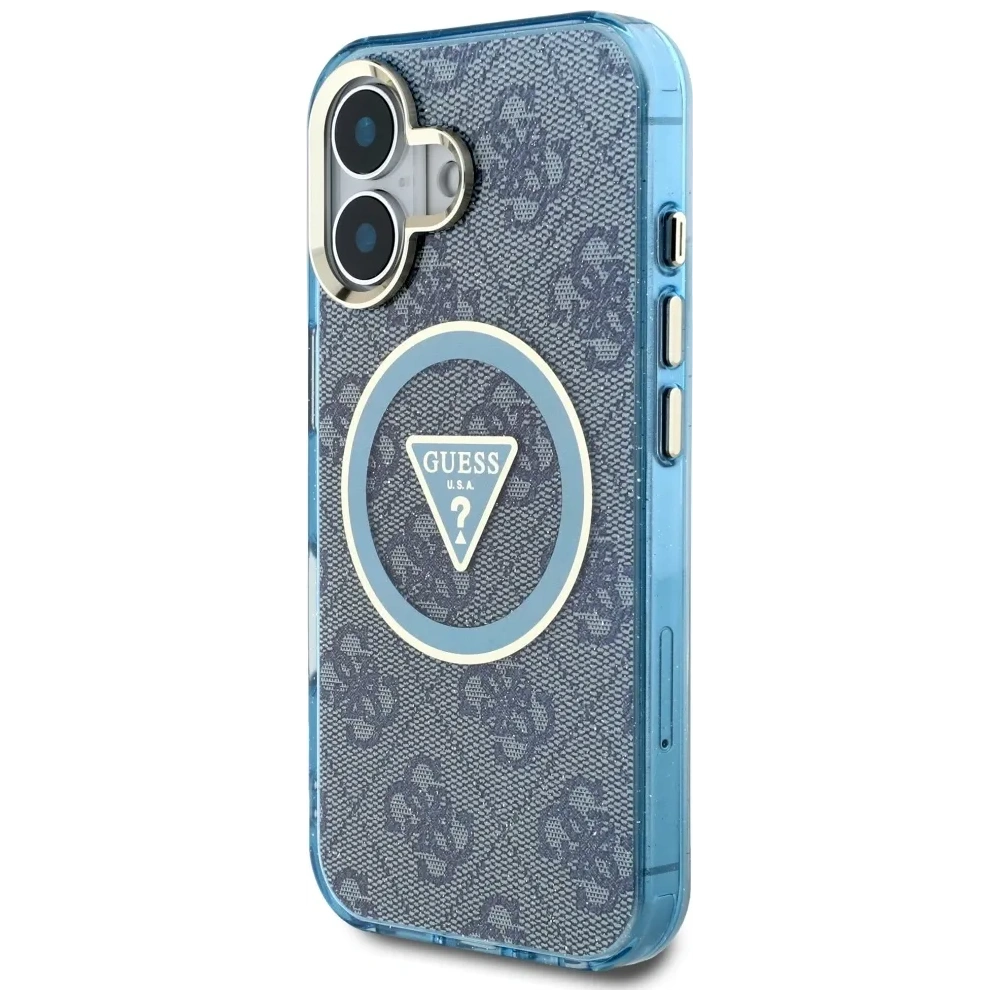 Wholesale Guess IML Metal Glitter 4G Circle Triangle MagSafe Apple iPhone 16 blue - GUE4566 - {ean13} - Hurt