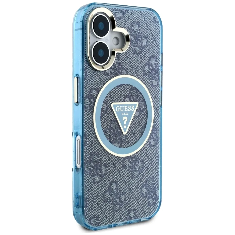 Wholesale Guess IML Metal Glitter 4G Circle Triangle MagSafe Apple iPhone 16 blue - GUE4566 - {ean13} - Hurt