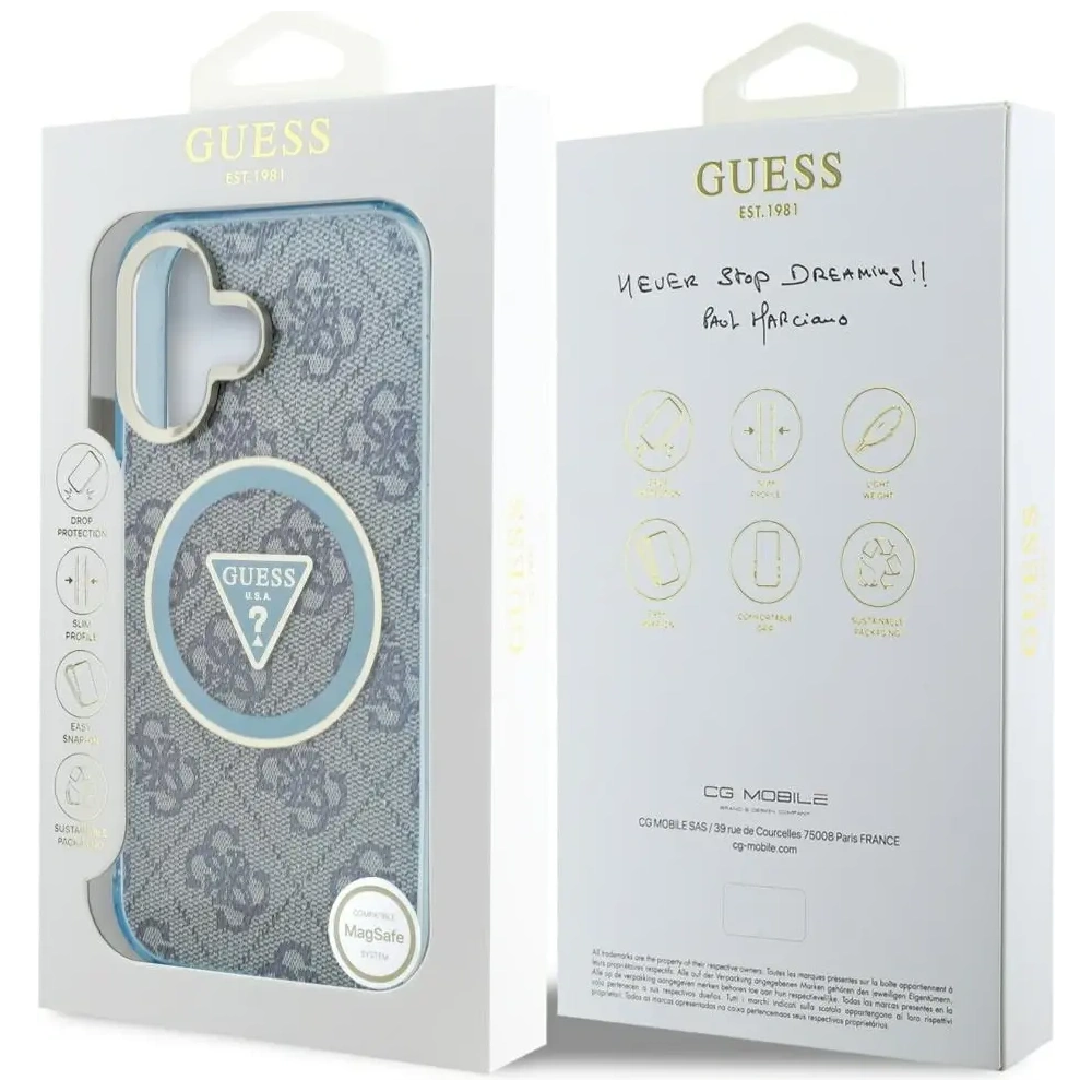 Wholesale Guess IML Metal Glitter 4G Circle Triangle MagSafe Apple iPhone 16 blue - GUE4566 - {ean13} - Hurt