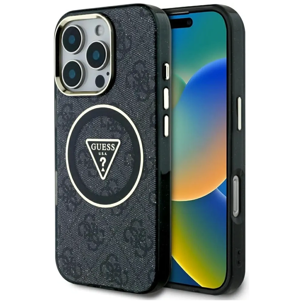 Hurtownia GSM - Hádej IML Metal Glitter 4G Kruh Trojúhelník MagSafe Apple iPhone 16 Pro černý - GUE4568 - {ean13} - Hurt