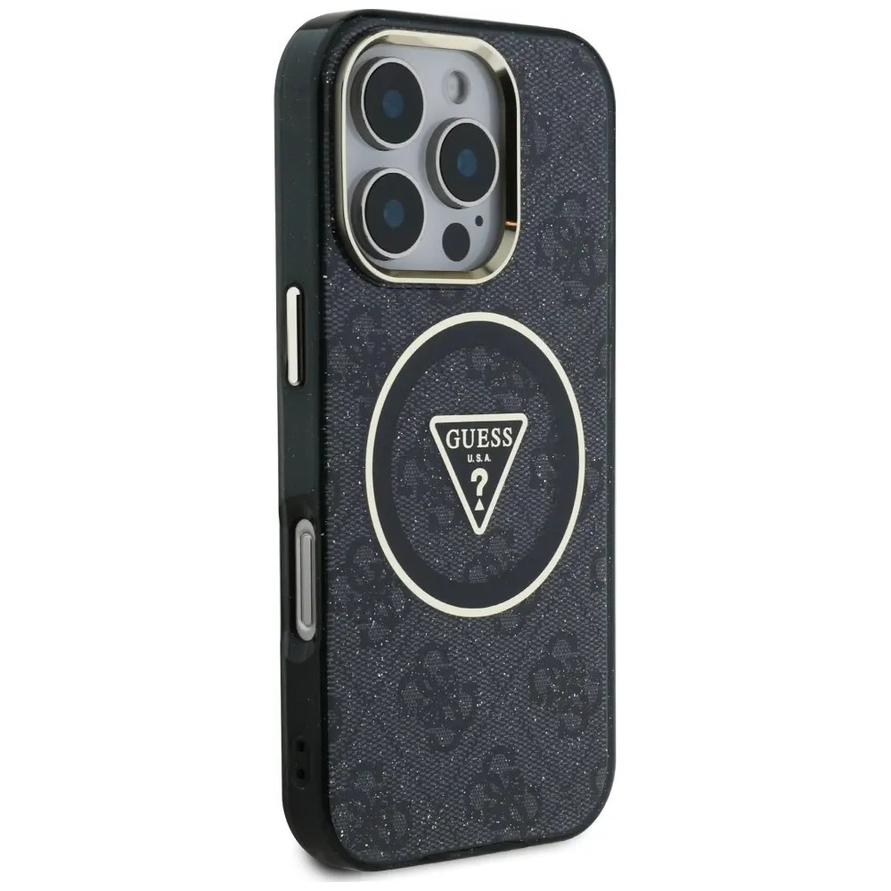 Hurtownia GSM - Hádej IML Metal Glitter 4G Kruh Trojúhelník MagSafe Apple iPhone 16 Pro černý - GUE4568 - {ean13} - Hurt