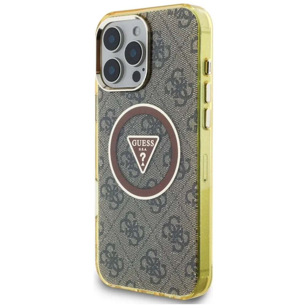 Wholesale Guess IML Metal Glitter 4G Circle Triangle MagSafe Apple iPhone 16 Pro Max brown - GUE4569 - {ean13} - Hurt