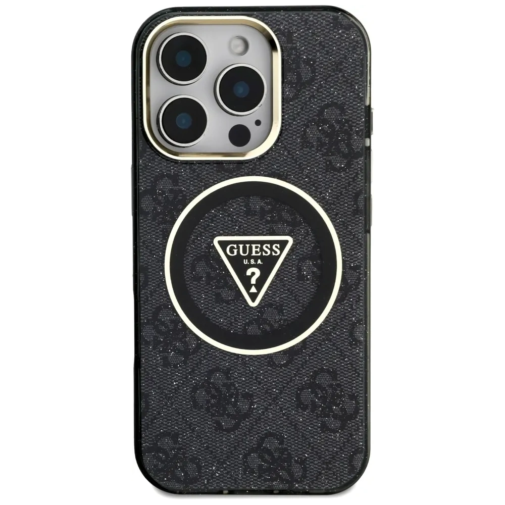 Wholesale Guess IML Metal Glitter 4G Circle Triangle MagSafe Apple iPhone 16 Pro Max black - GUE4570 - {ean13} - Hurt