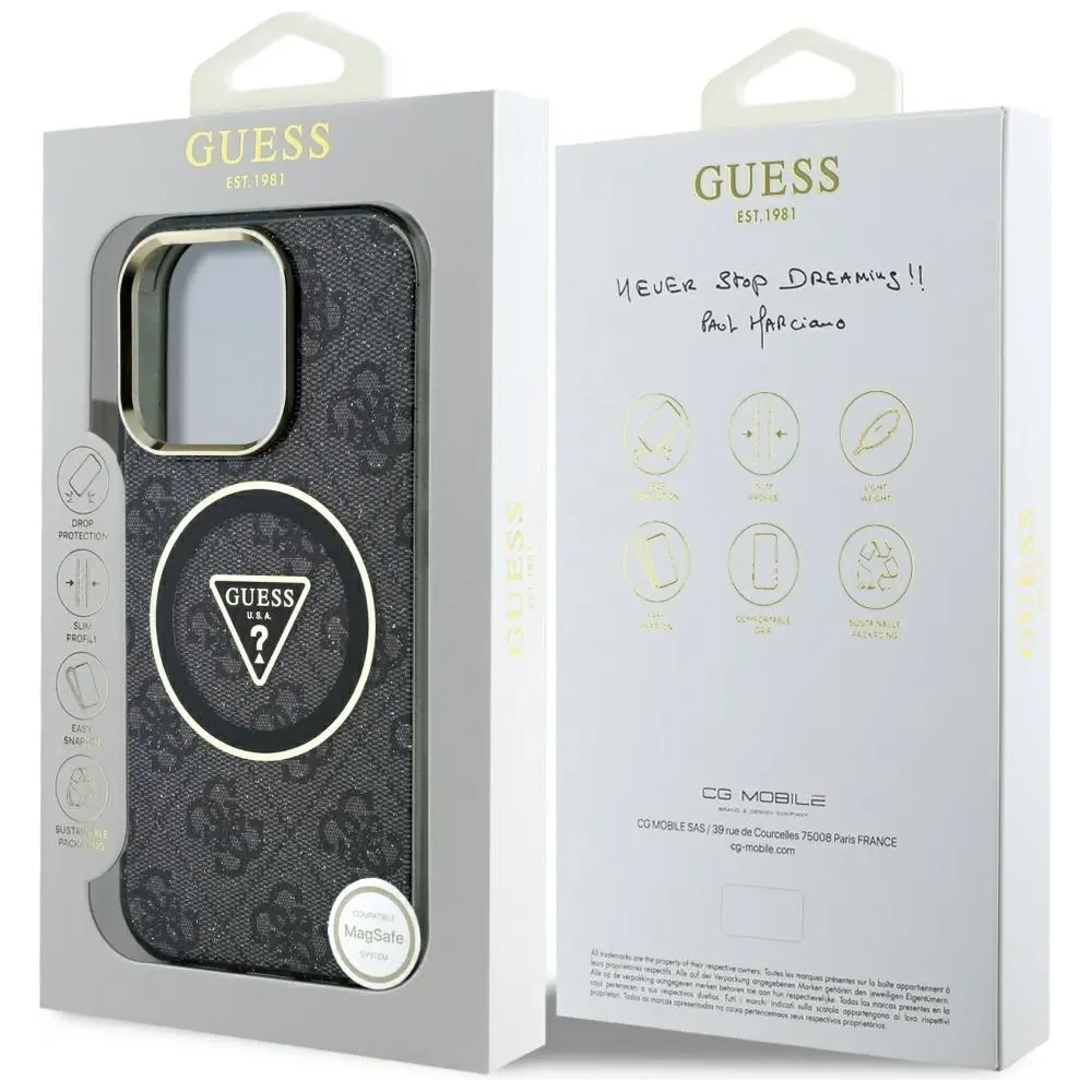 Wholesale Guess IML Metal Glitter 4G Circle Triangle MagSafe Apple iPhone 16 Pro Max black - GUE4570 - {ean13} - Hurt