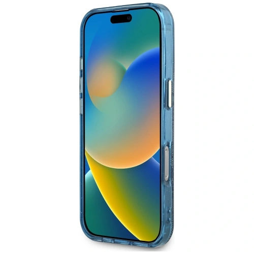 Etui Guess IML Metal Glitter 4G Circle Triangle MagSafe do Apple iPhone 16 Pro Max niebieski