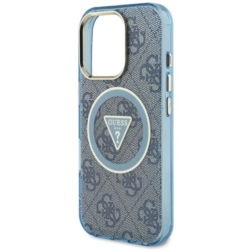 Etui Guess IML Metal Glitter 4G Circle Triangle MagSafe do Apple iPhone 16 Pro Max niebieski
