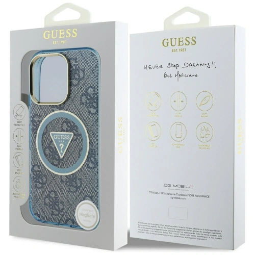 Etui Guess IML Metal Glitter 4G Circle Triangle MagSafe do Apple iPhone 16 Pro Max niebieski