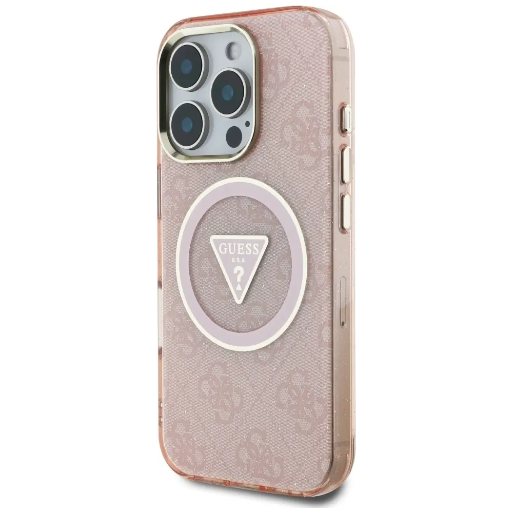 Wholesale Guess IML Metal Glitter 4G Circle Triangle MagSafe Apple iPhone 16 Pro Max pink - GUE4572 - {ean13} - Hurt