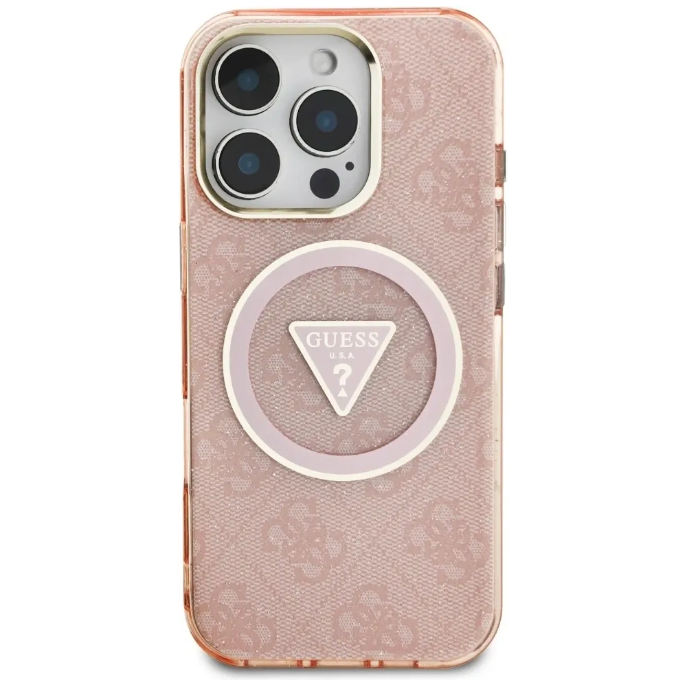 Wholesale Guess IML Metal Glitter 4G Circle Triangle MagSafe Apple iPhone 16 Pro Max pink - GUE4572 - {ean13} - Hurt