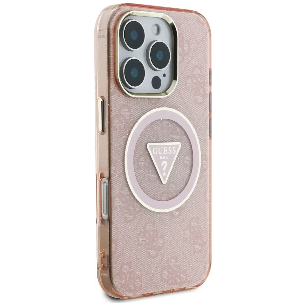 Wholesale Guess IML Metal Glitter 4G Circle Triangle MagSafe Apple iPhone 16 Pro Max pink - GUE4572 - {ean13} - Hurt
