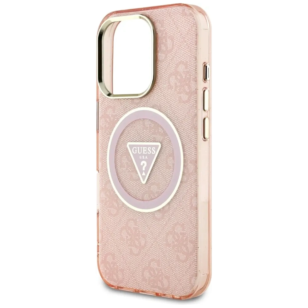Wholesale Guess IML Metal Glitter 4G Circle Triangle MagSafe Apple iPhone 16 Pro Max pink - GUE4572 - {ean13} - Hurt