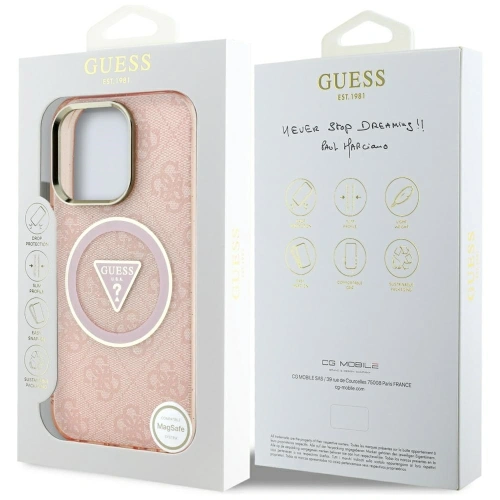 Etui Guess IML Metal Glitter 4G Circle Triangle MagSafe do Apple iPhone 16 Pro Max różowy