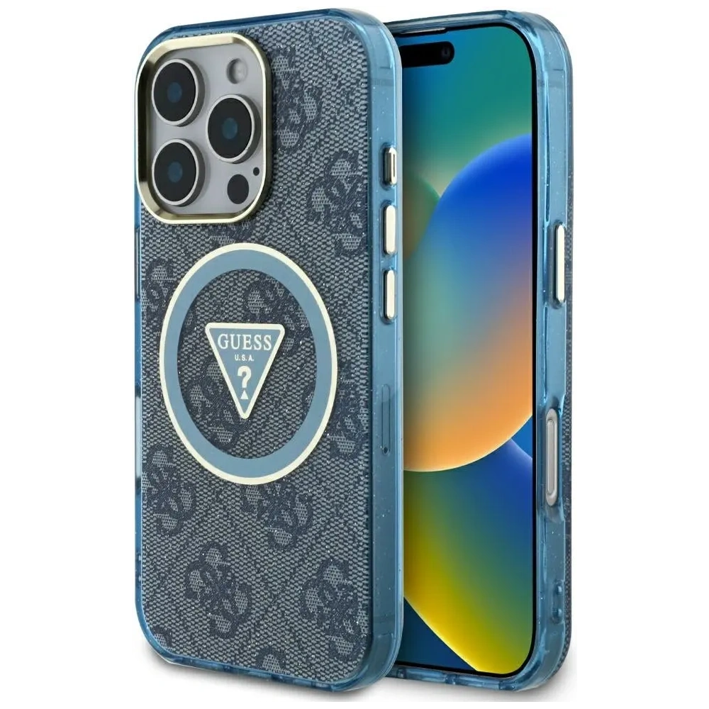 Hurtownia GSM - Hádej IML Metal Glitter 4G Kruh Trojúhelník MagSafe Apple iPhone 16 Pro modrý - GUE4573 - {ean13} - Hurt