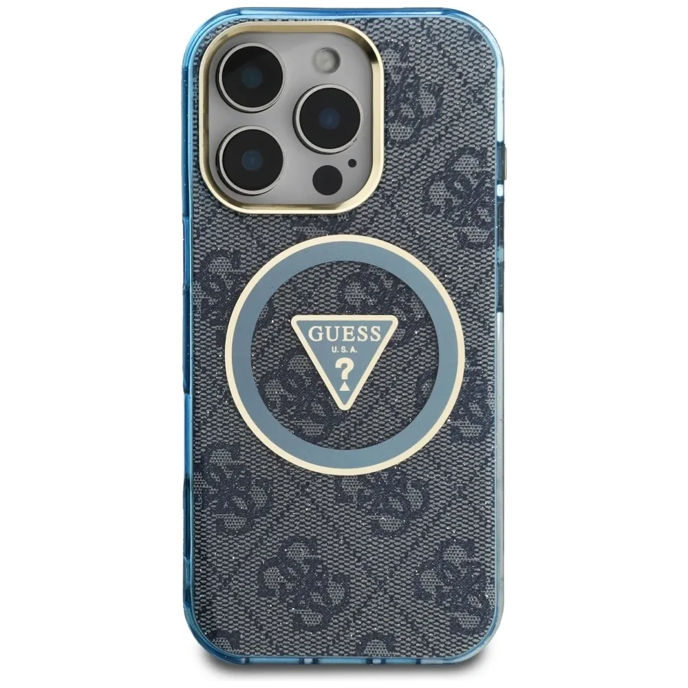 Hurtownia GSM - Hádej IML Metal Glitter 4G Kruh Trojúhelník MagSafe Apple iPhone 16 Pro modrý - GUE4573 - {ean13} - Hurt