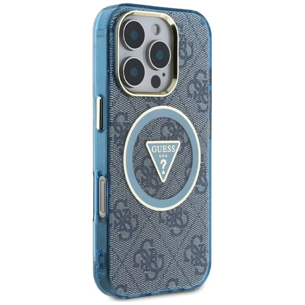 Hurtownia GSM - Hádej IML Metal Glitter 4G Kruh Trojúhelník MagSafe Apple iPhone 16 Pro modrý - GUE4573 - {ean13} - Hurt