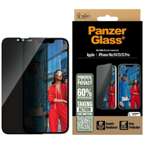 Szkło prywatyzujące PanzerGlass Ultra-Wide Fit do Apple iPhone 16e / 14 / 13 / 13 Pro