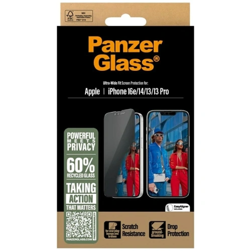 Szkło prywatyzujące PanzerGlass Ultra-Wide Fit do Apple iPhone 16e / 14 / 13 / 13 Pro
