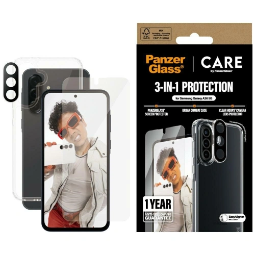 Zestaw ochronny etui + szkło hartowane + szkło na aparat CARE by PanzerGlass Flagship 3w1 do Samsung Galaxy A36 5G