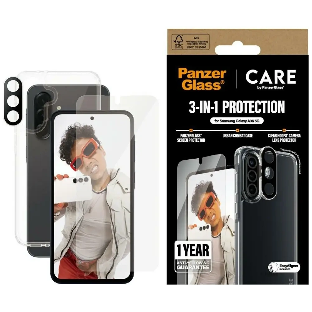 Wholesale CARE by PanzerGlass Flagship 3in1 Protective set: case + tempered glass + lens glass Samsung Galaxy A36 5G - PZG886 - {ean13} - Hurt
