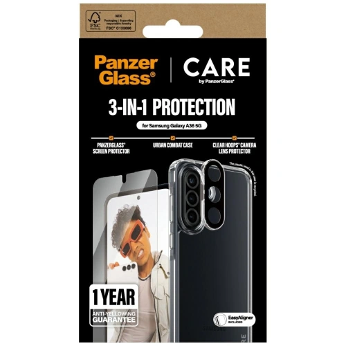 Zestaw ochronny etui + szkło hartowane + szkło na aparat CARE by PanzerGlass Flagship 3w1 do Samsung Galaxy A36 5G