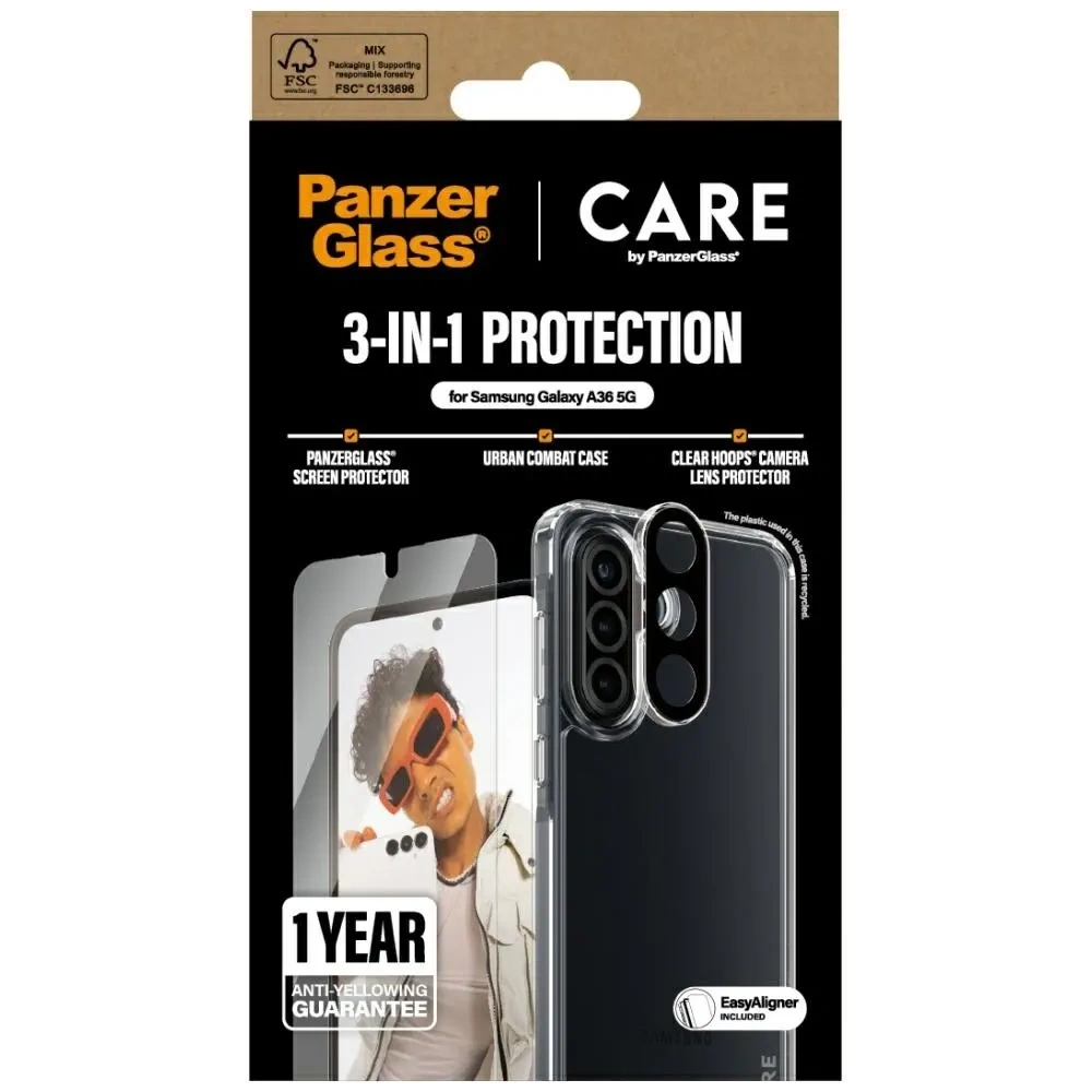 Wholesale CARE by PanzerGlass Flagship 3in1 Protective set: case + tempered glass + lens glass Samsung Galaxy A36 5G - PZG886 - {ean13} - Hurt