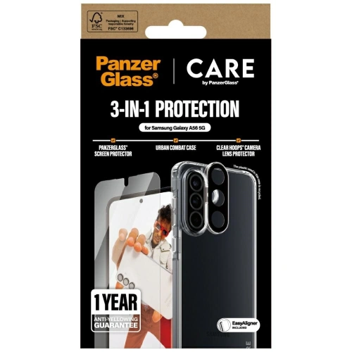 Zestaw ochronny etui + szkło hartowane + szkło na aparat CARE by PanzerGlass Flagship 3w1 do Samsung Galaxy A56 5G