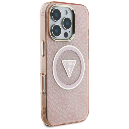 Etui Guess IML Metal Glitter 4G Circle Triangle MagSafe do Apple iPhone 16 Pro różowy