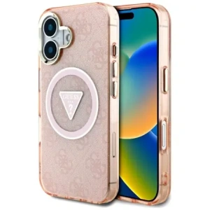 Wholesale Guess IML Metal Glitter 4G Circle Triangle MagSafe Apple iPhone 16 pink - GUE4575 - {ean13} - Hurt