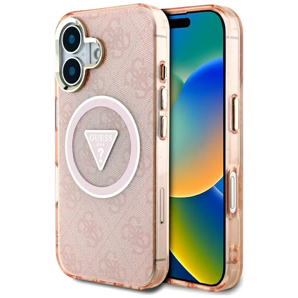 Wholesale Guess IML Metal Glitter 4G Circle Triangle MagSafe Apple iPhone 16 pink - GUE4575 - {ean13} - Hurt