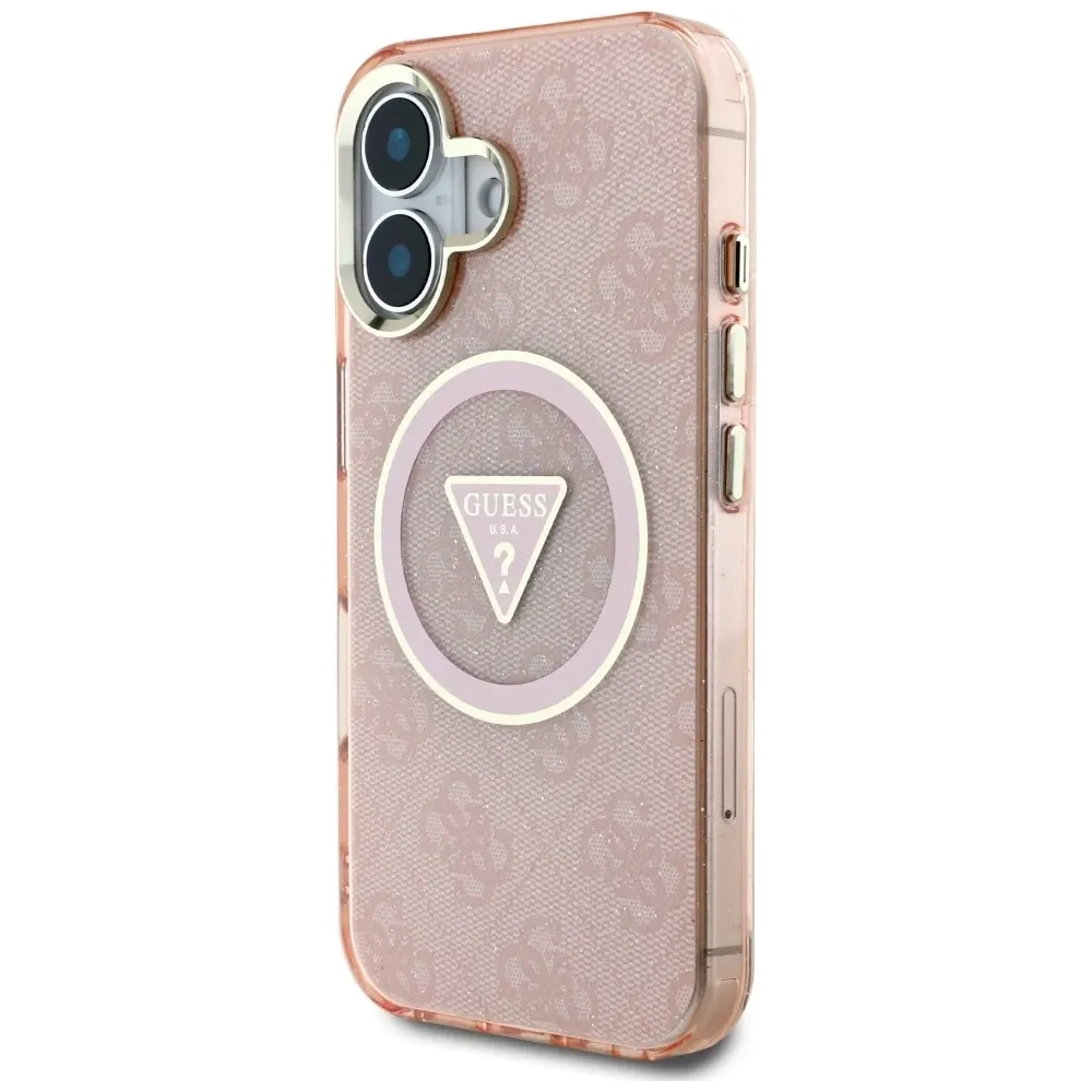 Wholesale Guess IML Metal Glitter 4G Circle Triangle MagSafe Apple iPhone 16 pink - GUE4575 - {ean13} - Hurt