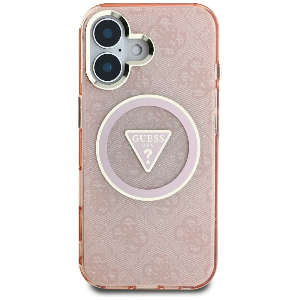 Wholesale Guess IML Metal Glitter 4G Circle Triangle MagSafe Apple iPhone 16 pink - GUE4575 - {ean13} - Hurt