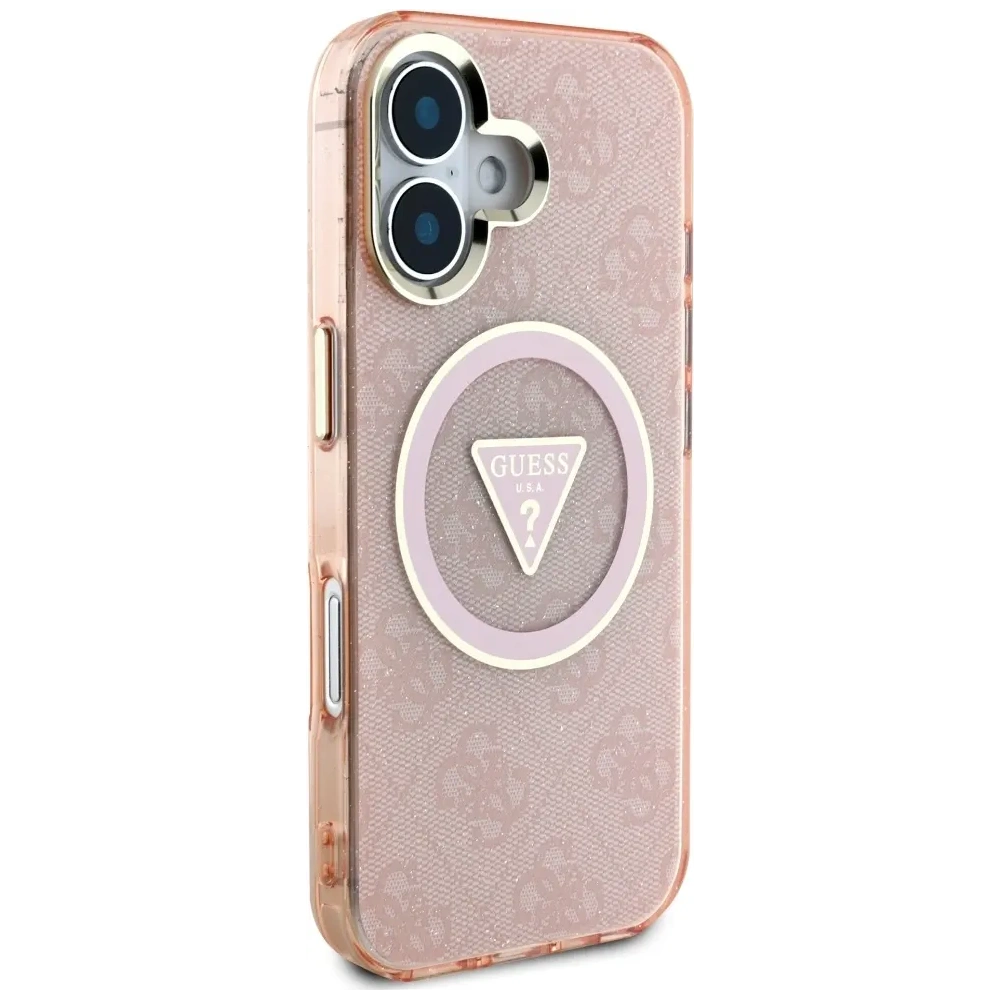 Wholesale Guess IML Metal Glitter 4G Circle Triangle MagSafe Apple iPhone 16 pink - GUE4575 - {ean13} - Hurt