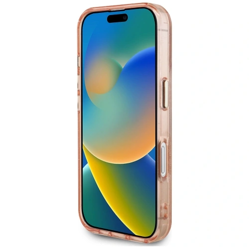 Etui Guess IML Metal Glitter 4G Circle Triangle MagSafe do Apple iPhone 16 różowy