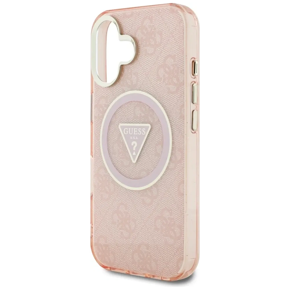 Wholesale Guess IML Metal Glitter 4G Circle Triangle MagSafe Apple iPhone 16 pink - GUE4575 - {ean13} - Hurt