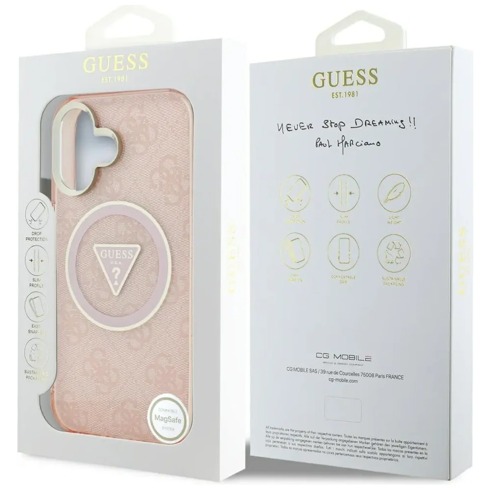 Wholesale Guess IML Metal Glitter 4G Circle Triangle MagSafe Apple iPhone 16 pink - GUE4575 - {ean13} - Hurt
