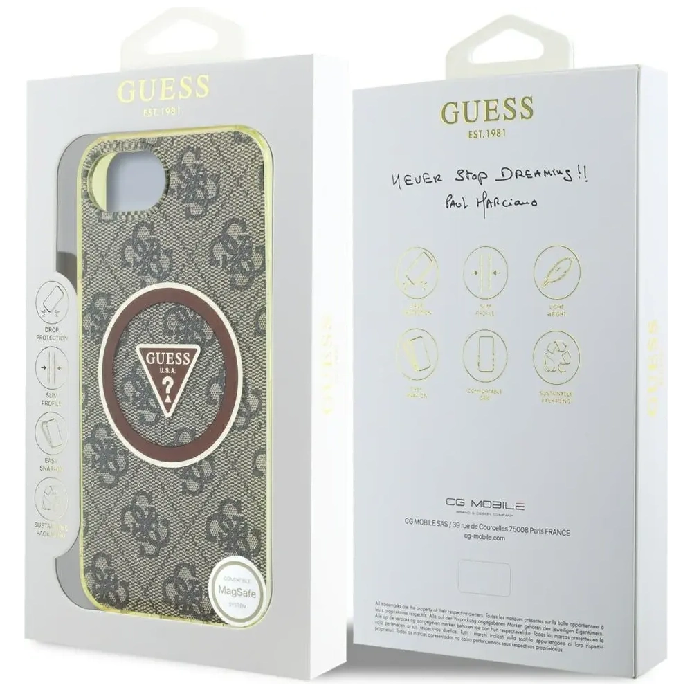 Wholesale Guess IML Metal Glitter 4G Circle Triangle MagSafe Apple iPhone 16e brown - GUE4576 - {ean13} - Hurt