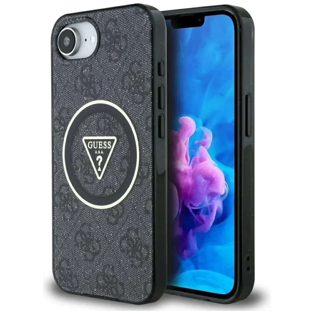Hurtownia GSM - Guess IML Metal Glitter 4G Cerc Triunghi MagSafe Apple iPhone 16e negru - GUE4577 - {ean13} - Hurt